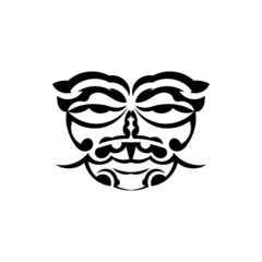 Tribal mask. Traditional totem symbol. Black tattoo in the style of the ancient tribes. Isolated on white background. Hand drawn vector illustration.