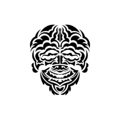Tribal mask. Traditional totem symbol. Black tattoo in the style of the ancient tribes. Isolated on white background. Vector illustration.