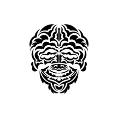 Tribal mask. Traditional totem symbol. Black tattoo in the style of the ancient tribes. Isolated on white background. Vector illustration.
