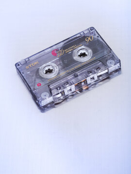 vintage tdk cassette tape isolated on metal alluminium background - no people