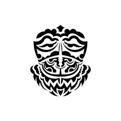 Tribal mask. Traditional totem symbol. Black tattoo in Maori style. Black and white color, flat style. Vector.