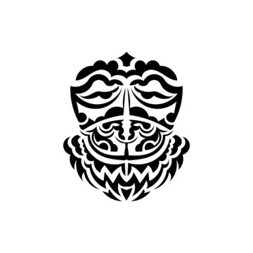 Tribal mask. Traditional totem symbol. Black tattoo in Maori style. Black and white color, flat style. Vector.