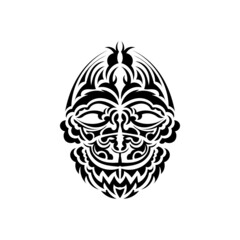Tribal mask. Traditional totem symbol. Black tattoo in samoan style. Isolated on white background. Vector illustration.