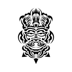 Tribal mask. Traditional totem symbol. Black tattoo in samoan style. Isolated on white background. Vector.