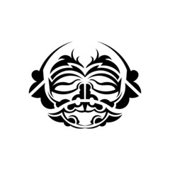 Tribal mask. Traditional totem symbol. Black tribal tattoo. Black and white color, flat style. Hand drawn vector illustration.