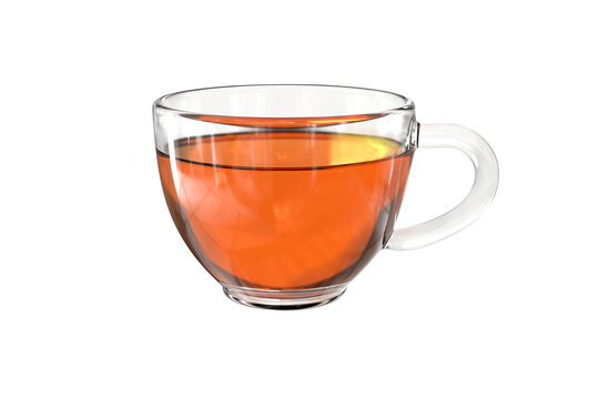 Glass cup of tea isolated on white background. 3d illustration.