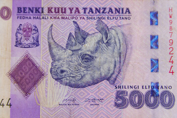 Macro shot of the five thousand tanzanian shillings banknote