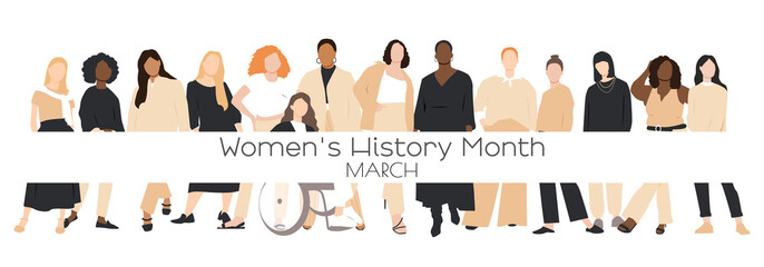 Women's History Month banner. Flat vector illustration.