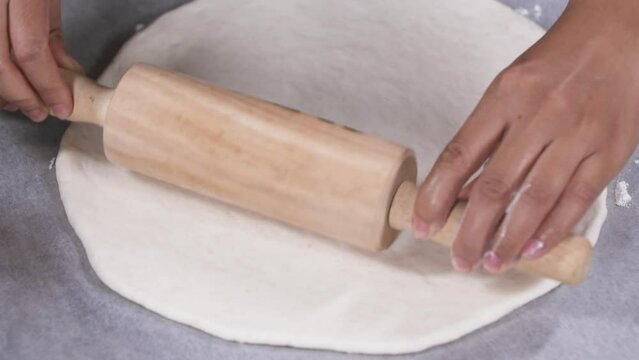 Making Pizza Dough, Rolling out Pizza Dough with a Rolling Pin