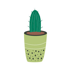 Cactus in flowerpot isolated on white background. Home plant for cozy interior and hobby. Flat scandinavian vector illustration
