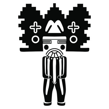 Native American Kachina doll of Pueblo Indians. Black and white silhouette. Ethnic religious symbol.