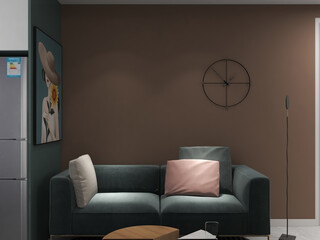 Sofa background in the design language of New York bachelor apartment