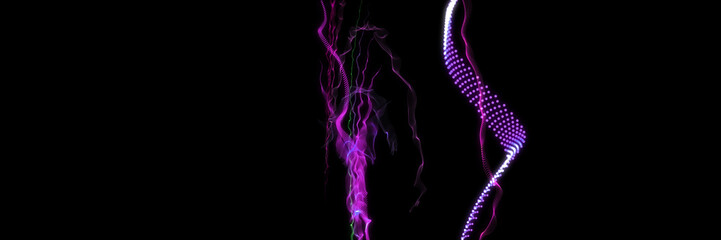black abstract banner with purple fluid. minimalistic dark background with purple particles. 