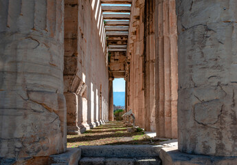 Detail of the Temple of Hephaestus or Hephaisteion aka The Theseion or Theseum, a doric ancient temple in Ancient Agora, Athens, Greece.