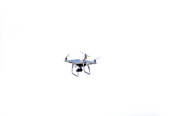 Close-up of drone is flaying against isolate white background