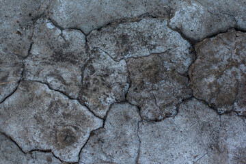 Texture of the dried earth. Dark gray background with cracks and hollows. Drought and lack of moisture in the soil. The consequences of abnormal heat. Environmental disaster. Global warming.