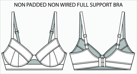 Technical Sketch of PADDED TRIANGLE CUP CROSS BACK STRAP BRA in editable vector sketch