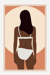 Female silhouette in vintage style. Beauty fashion women body in swimsuit. Design for print and poster.