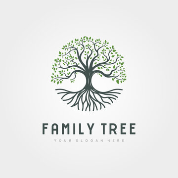 circle root of the tree vector logo symbol illustration design, oak tree vintage logo design