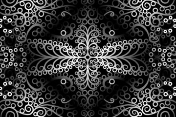 seamless Black and white caleidoscope gradient flower art pattern of indonesian traditional tenun batik ethnic dayak ornament for wallpaper ads background sticker or clothing
