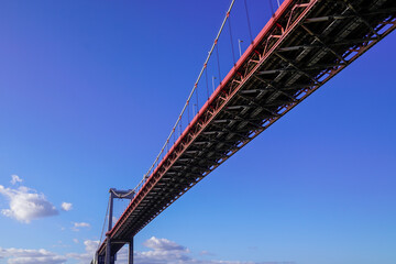 le pont d'Aquitaine suspension bridge over french river Garonne in Bordeaux south France