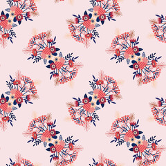 Vector seamless pattern with floral pattern. Boho colors, pastel colors. For printing on fabrics and clothes. For wall design. Poster for the interior, postcard, congratulation. in hand drawn style