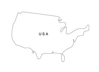 United state of America Continuous line map. Line art USA map. illustration north America. Single outline west world.