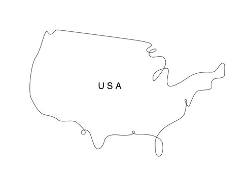 recommend clip art: United state of America Continuous line map. Line art USA map. illustration north America. Single outline west world.