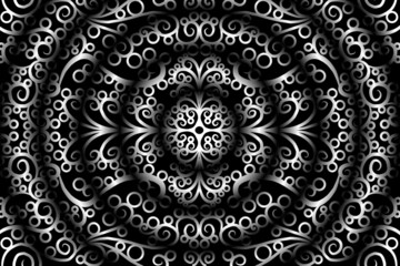 seamless Black and white caleidoscope gradient flower art pattern of indonesian traditional tenun batik ethnic dayak ornament for wallpaper ads background sticker or clothing