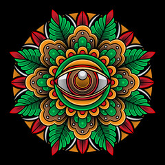 traditional flower and eye tattoo