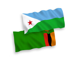 Obraz premium Flags of Republic of Zambia and Republic of Djibouti on a white background