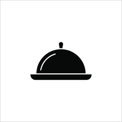 Restaurant Platter icon. Covered food tray on a hand of hotel room service vector icon on white background
