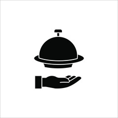 Restaurant Platter icon. Covered food tray on a hand of hotel room service vector icon on white background