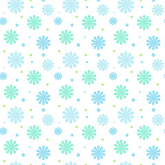 花柄とドット模様の背景　水色　グリーン　ブルー　パステルカラー