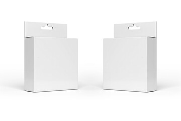 Blank white Boxes Mockups with Hang Tab Isolated on White Background, Front and Side View.3d rendering.