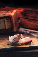 Rustic delicacy of raw pork neck smoked ham is easily  homemade, without having to import the meat...