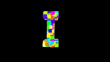 Letter I. 3D Bright colored uppercase large letter of the alphabet I on an empty black background isolate. Color font