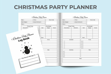 Christmas party planner logbook KDP interior. Xmas celebration party planner notebook interior. KDP interior journal. Christmas party planner and budget tracker template. Party budgeting log book.