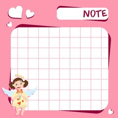 Copy space for memo, weekly or daily planner, note paper, to do list, sticker template decorated with baby cupid angel. Cute and funny. Inspirational quote. Love and hearts. Valentines Day greeting
