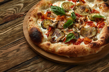 food background vegan sliced pizza with various vegetables