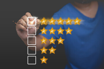 Customers give can rating to service experience online. Satisfaction feedback survey concept, User...