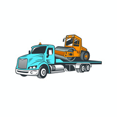 tow truck and road roller illustration