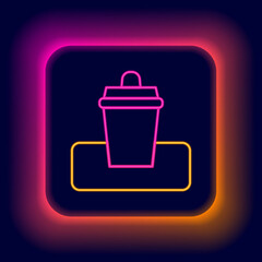 Glowing neon line Trash can icon isolated on black background. Garbage bin sign. Recycle basket icon. Office trash icon. Colorful outline concept. Vector