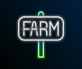 Glowing neon line Location farm icon isolated on black background. Colorful outline concept. Vector