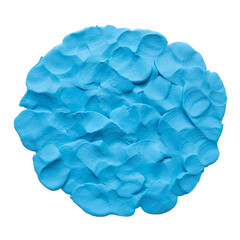 Stain of blue plasticine modeling clay texture isolated on white background. Plasticine finger textured background. Top view, closeup heap.
