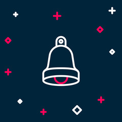 Line Church bell icon isolated on blue background. Alarm symbol, service bell, handbell sign, notification symbol. Colorful outline concept. Vector