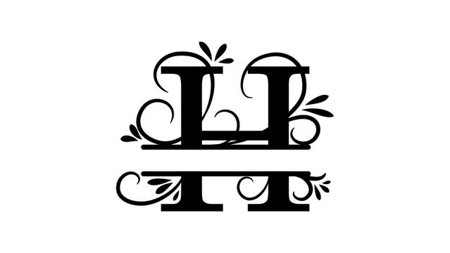 Split letter H. Monogram H. Just add your name to the logo. A personalized logo template for screensavers, decorating your video. Alpha channel, transparent background. Animation of the letter
