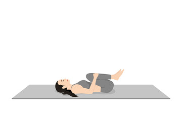 Wind Release Pose, Gas Release Pose, Resting Gas Release Pose, Apanasana, Apasana. Beautiful girl practice Pawanmuktasana. Young attractive woman practicing yoga exercise. working out, black wearing