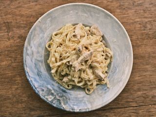 Traditional Italian fettuccine alfredo pasta