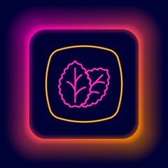 Glowing neon line Tobacco leaf icon isolated on black background. Tobacco leaves. Colorful outline concept. Vector